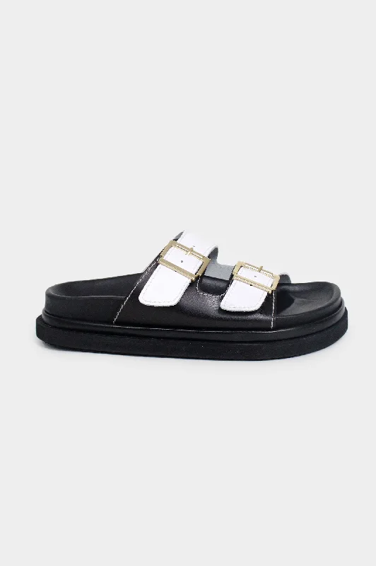 Buckle-Strap Sandals | White/ Black