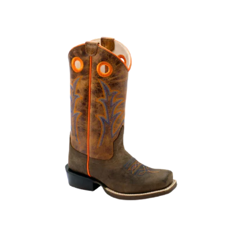 Old West Kid's Leather Dark Brown Orange Boots