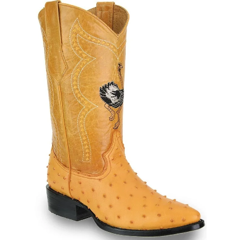 JOE BOOTS 901 BUTTERCUP J Toe Boots,  Men's Cowboy Boots Ostrich Print Genuine  Leather,  Western Boots.