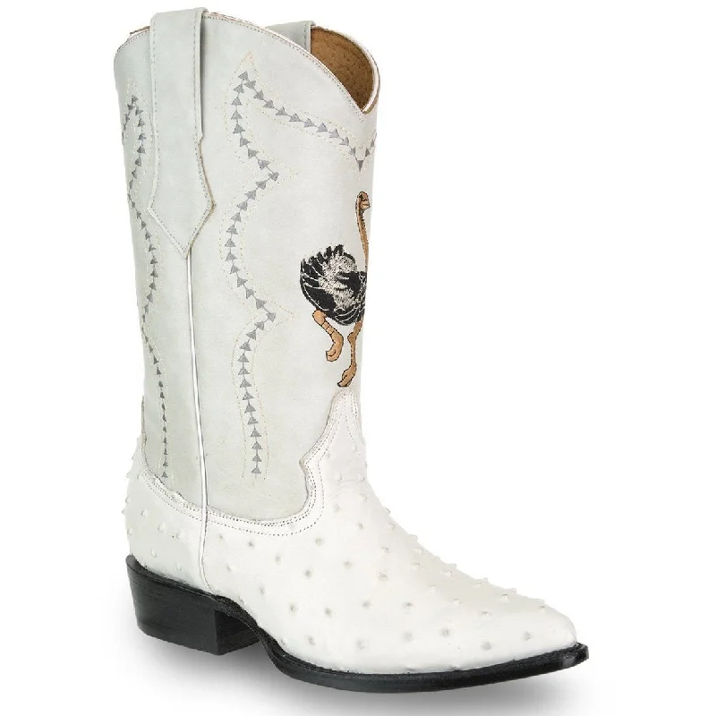 JOE BOOTS 901  BONE J Toe Boots,  Men's Cowboy Boots Ostrich Print Genuine Leather,  Western Boots.