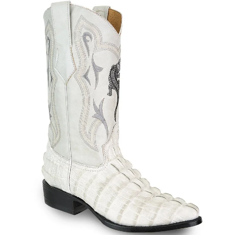 JOE BOOTS 904 BONE J Toe Boots Men's Cowboy Boots Cocodrile Print Leather,  Western Boots.