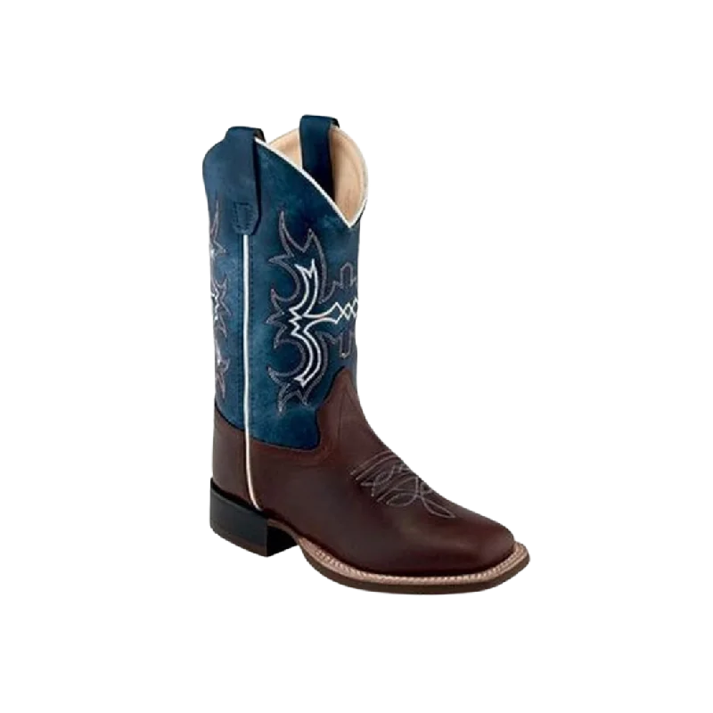 Old West Kid's Wipe Out Western Broad Square Toe Blue Boots