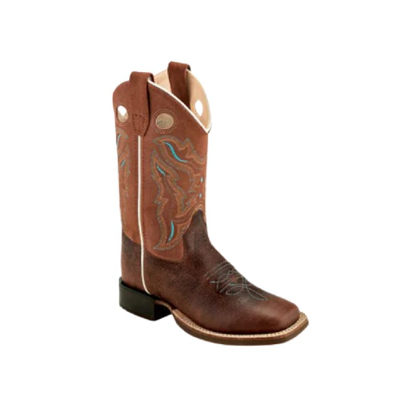 Old West Kid's Girls Broad Square Toe Brown Boots