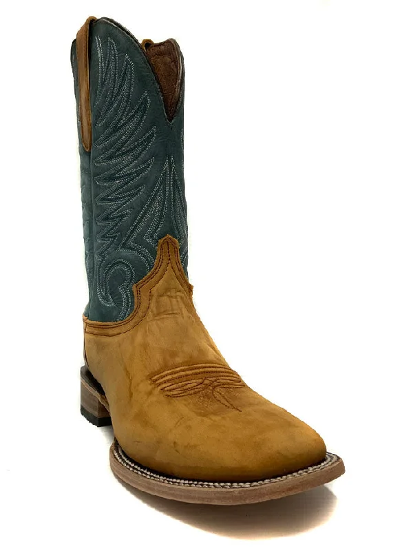 Circle G L5956 Mens Embroidery Wide Square Toe Boot Yellow And Blue