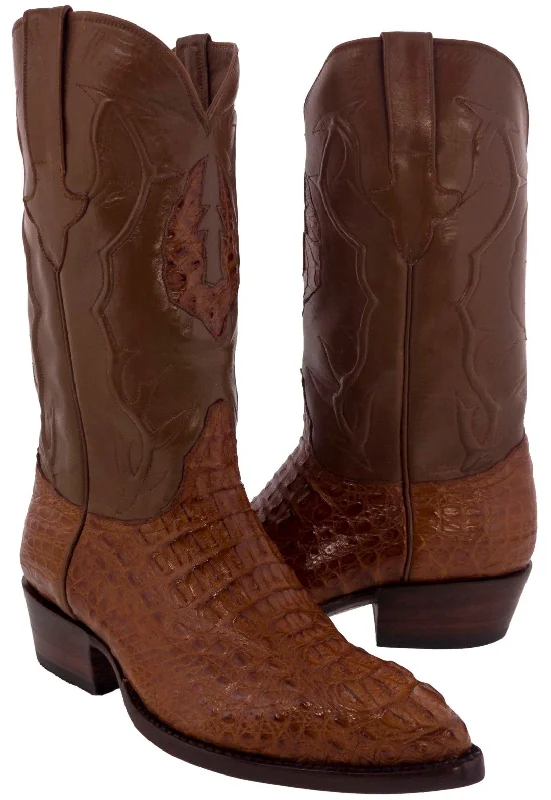 Cognac Leather Cowboy Boots Real Crocodile Tail Skin J Toe