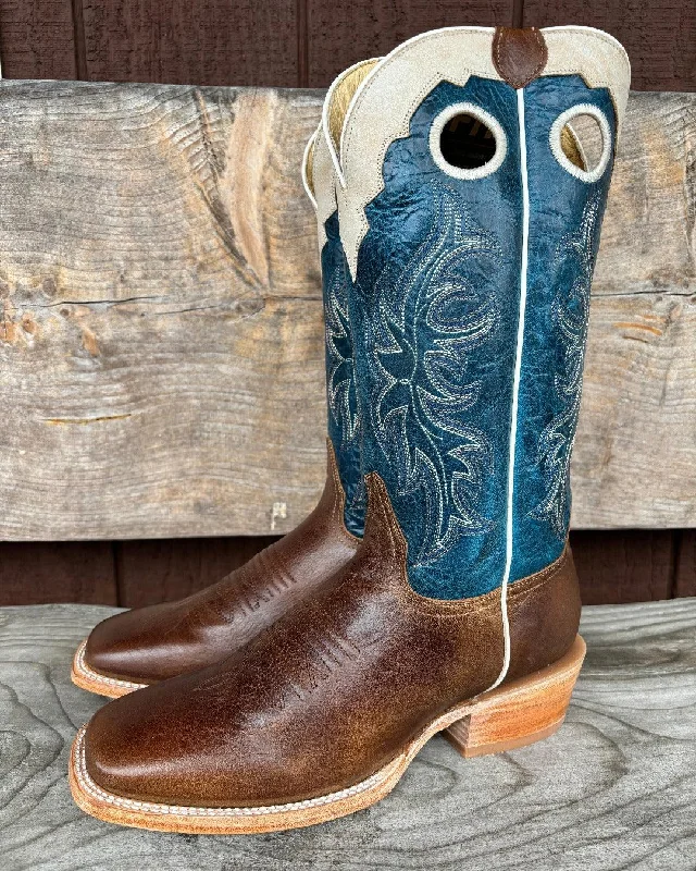 Roper Men's Waxy Brown and Blue with White Crown Square Toe Western Cowboy Boots 8031-8559