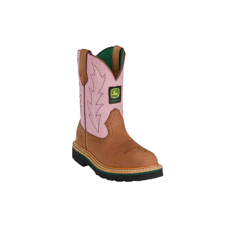 John Deere Kid's Western Tan And Pink Boots