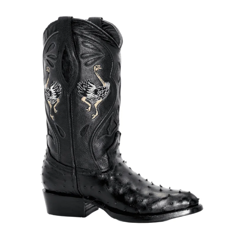 JOE BOOTS 903 BLACK J Toe Boots,  Original  Men's Cowboy Boots Ostrich Genuine Leather,  Western Boots.