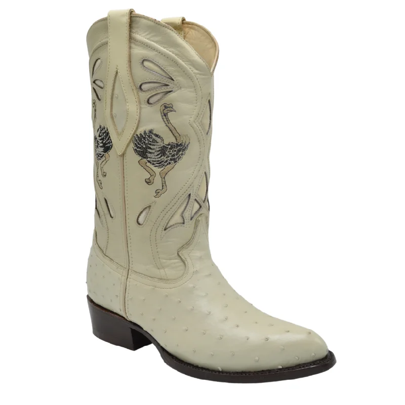 JOE BOOTS 903   BONE  J Toe Boots,  Original  Men's Cowboy Boots Ostrich Genuine Leather,  Western Boots.