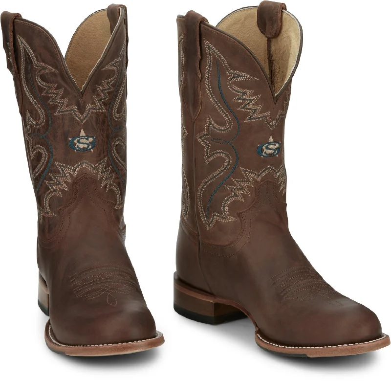 Justin 11in Mens Rich Mahogany Wells Leather Cowboy Boots