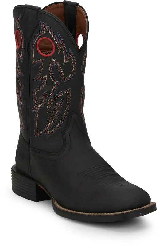 Justin Mens Bowline Shadow Black Water Buffalo Cowboy Boots