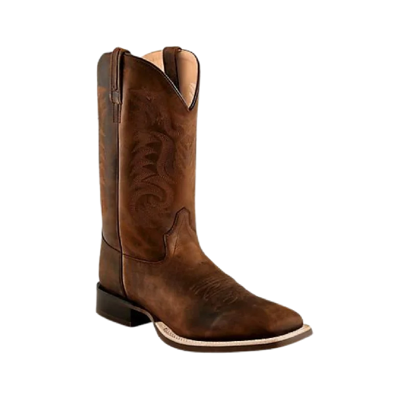 Old West Mens Broad Square Toe Brown Leather Cowboy Boots