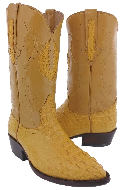 Men's Yellow Buttercup All Real Crocodile Skin Head Cut Cowboy Boots J Toe - BD1