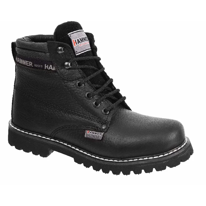 HAMMER  MU036  Work Boots 6"  BLACK  Heavy Duty Leather Soft Toe, Ankle-High, Track  Durable Rubber Outsole